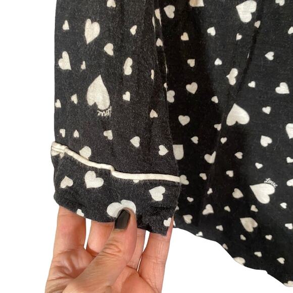 Simply Vera Vera Wang Black Hearts Button Up Sleep Shirt Women Sz M - Picture 7 of 9